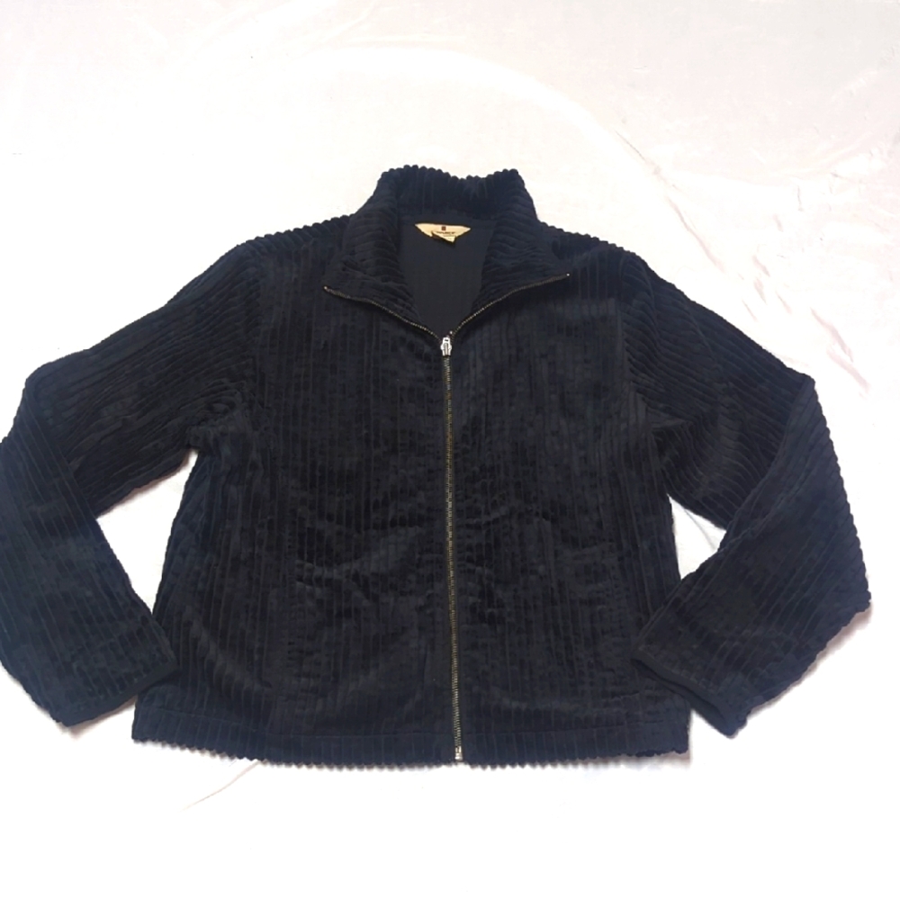 Woolrich 100% Cotton Black Ribbed Corduroy Full Zip Jacket Lightweight Size L